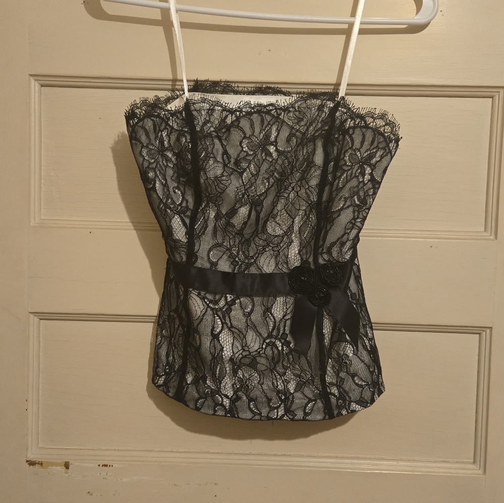 Ann Taylor Petites Black and White Lace Detail Corset